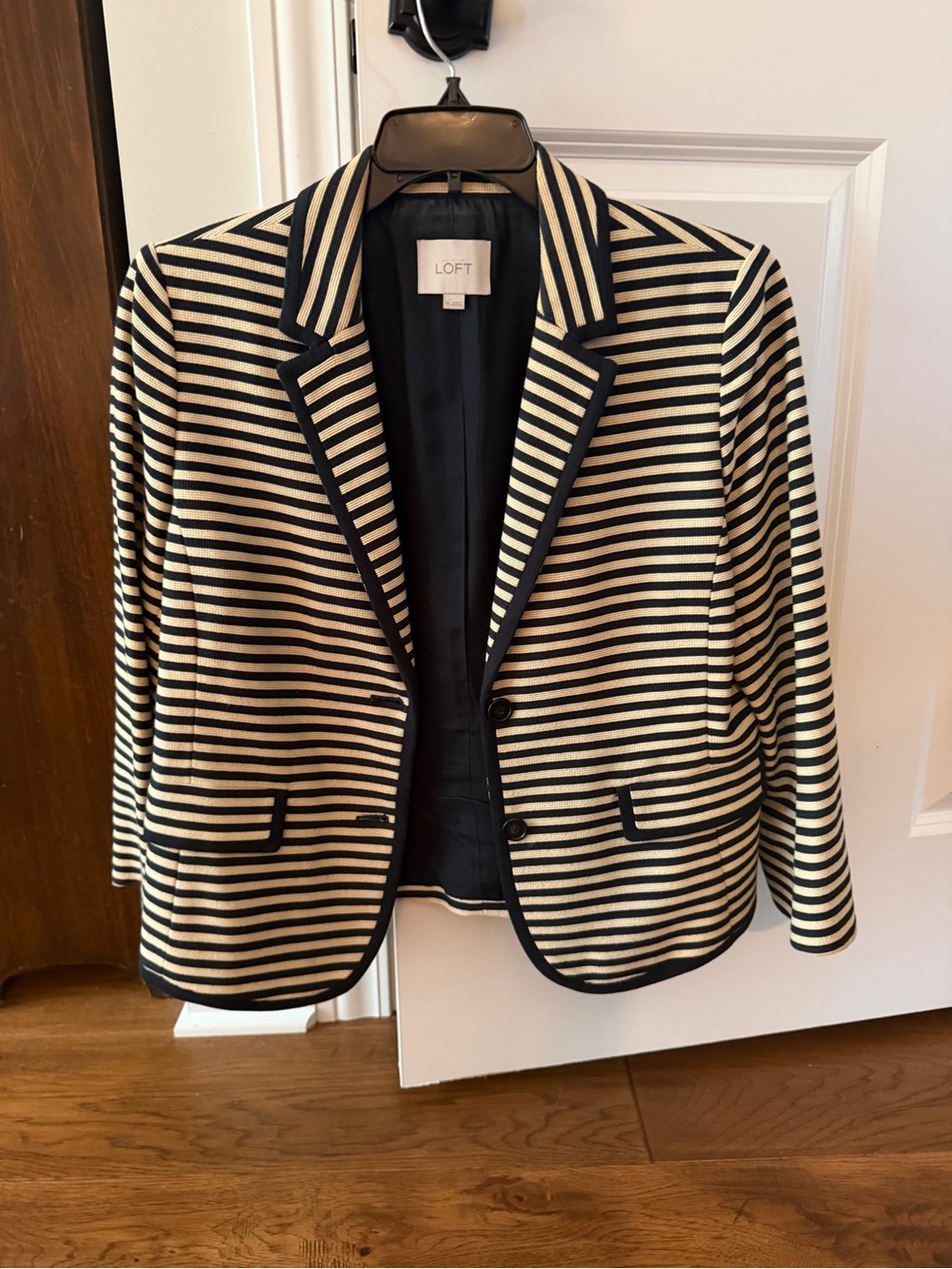 LOFT Navy and Cream Striped Blazer